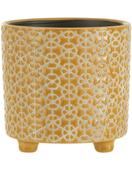 Cache-pot en Céramique Ocre Mosaïc Diamètre 14 cm Motif fleurs - 1
