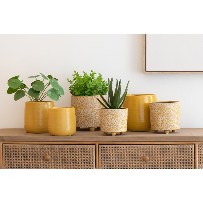 Cache-pot en Céramique Ocre Mosaïc Diamètre 14 cm Motif fleurs - 2