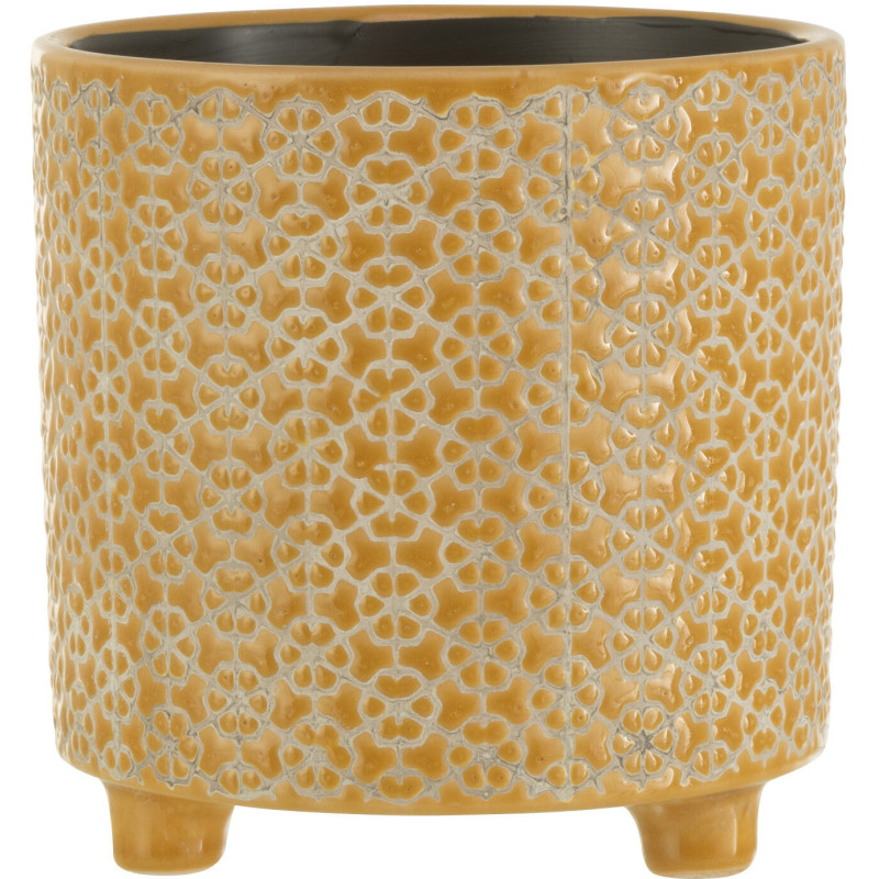 Cache-pot en Céramique Ocre Mosaïc Diamètre 16 cm Motif fleurs - 1