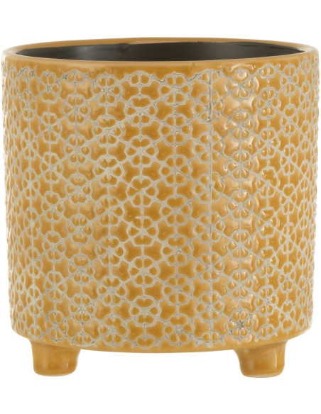 Cache-pot en Céramique Ocre Mosaïc Diamètre 16 cm Motif fleurs - 1