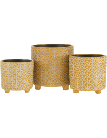 Cache-pot en Céramique Ocre Mosaïc Diamètre 16 cm Motif fleurs - 3