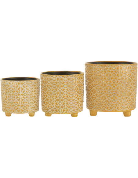 Cache-pot en Céramique Ocre Mosaïc Diamètre 16 cm Motif fleurs - 4