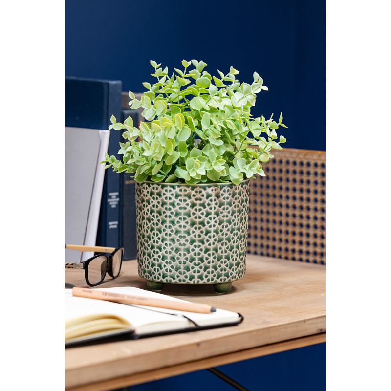 Cache-pot en Céramique Vert Mosaïc Diamètre 14 cm Motif fleurs - 2