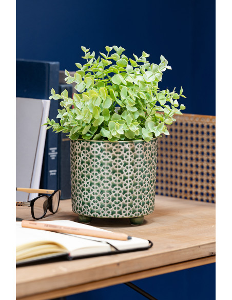 Cache-pot en Céramique Vert Mosaïc Diamètre 14 cm Motif fleurs - 2