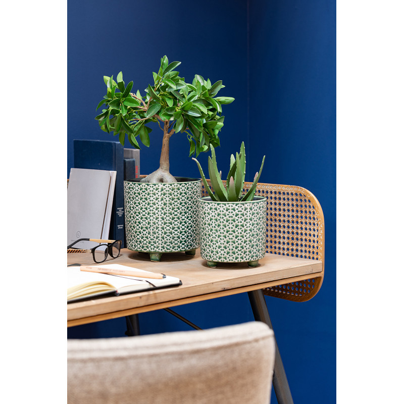 Cache-pot en Céramique Vert Mosaïc Diamètre 14 cm Motif fleurs - 3