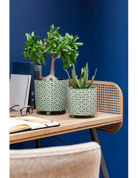 Cache-pot en Céramique Vert Mosaïc Diamètre 14 cm Motif fleurs - 3