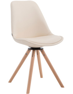 Chaise moderne pivotante en Polyuréthane Blanc crème Bois Naturel Elina - 1