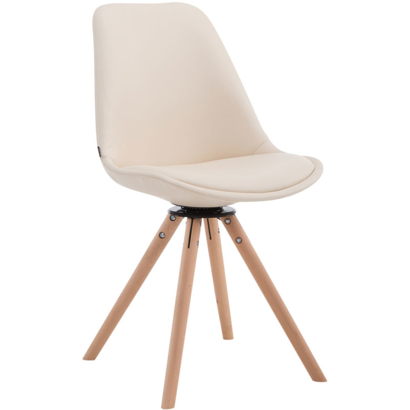 Chaise moderne pivotante en Polyuréthane Blanc crème Bois Naturel Elina - 1