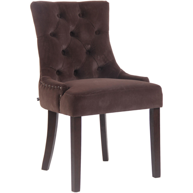 Chaise style vintage Dossier capitonné en Velours Marron Bois Marron Huguette - 1