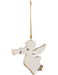 Suspension de Noël XL Ange avec trompette en Bois de manguier Blanc - 1