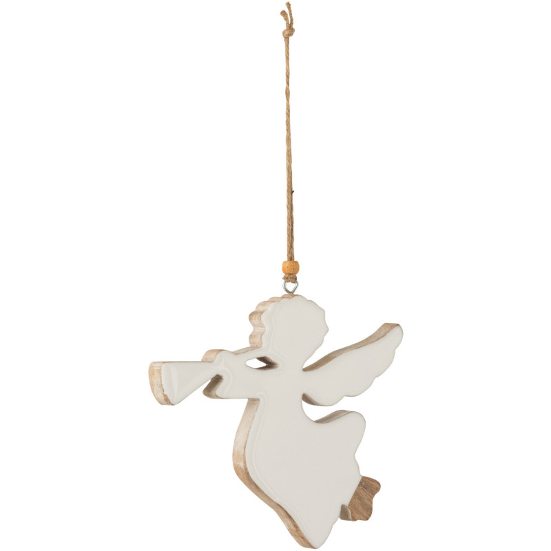 Suspension de Noël XL Ange avec trompette en Bois de manguier Blanc - 1