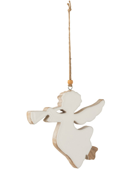 Suspension de Noël XL Ange avec trompette en Bois de manguier Blanc - 1