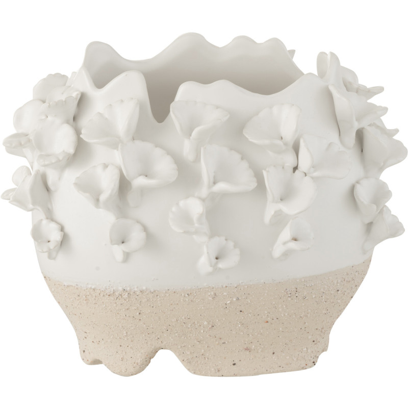 Cache-pot Diamètre 25 cm Anémone en Argile Blanc Beige - 1