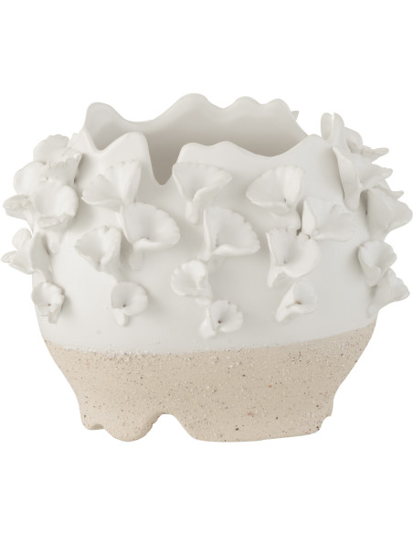 Cache-pot Diamètre 25 cm Anémone en Argile Blanc Beige - 1