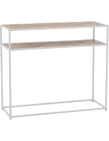 Console Rectangulaire 1 étagère Zigzag en Bois Naturel Métal Blanc - 1