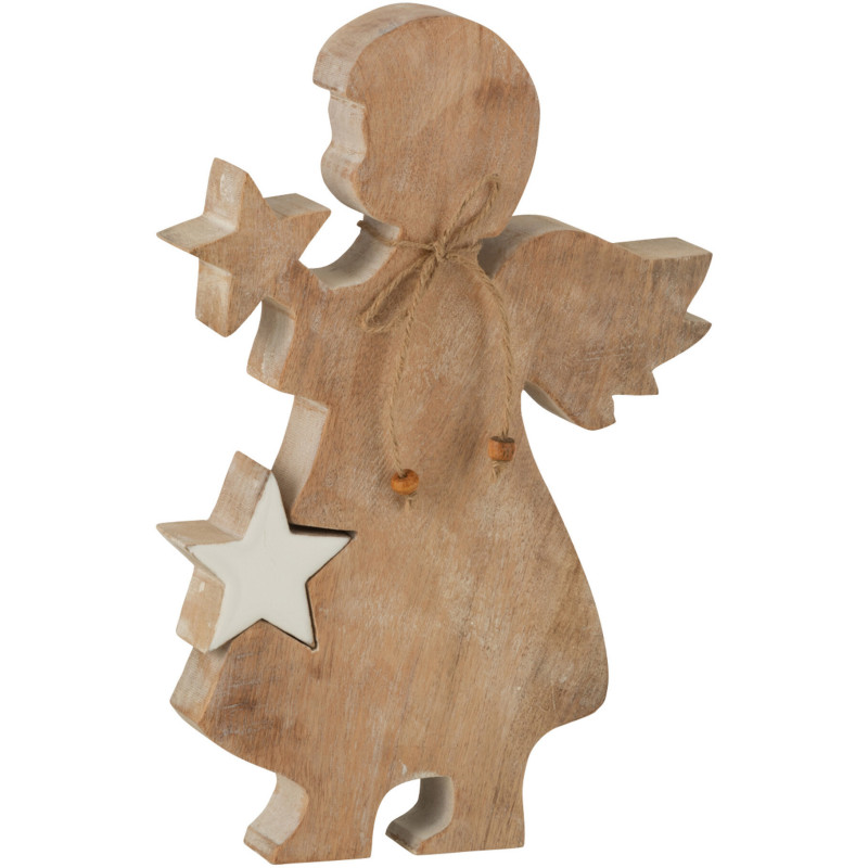 Décoration de Noël Ange avec étoiles en Bois de manguier Naturel Blanc - 1