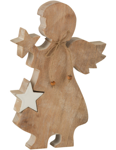 Décoration de Noël Ange avec étoiles en Bois de manguier Naturel Blanc - 1