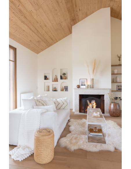 Table basse Rectangulaire Zigzag en Bois Naturel Métal Blanc - 2