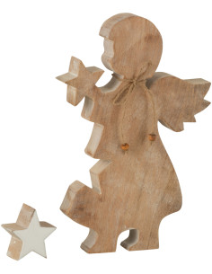 Décoration de Noël Ange avec étoiles en Bois de manguier Naturel Blanc - 2