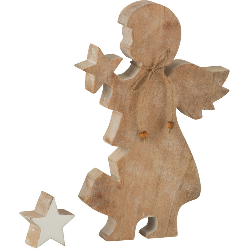 Décoration de Noël Ange avec étoiles en Bois de manguier Naturel Blanc - 2