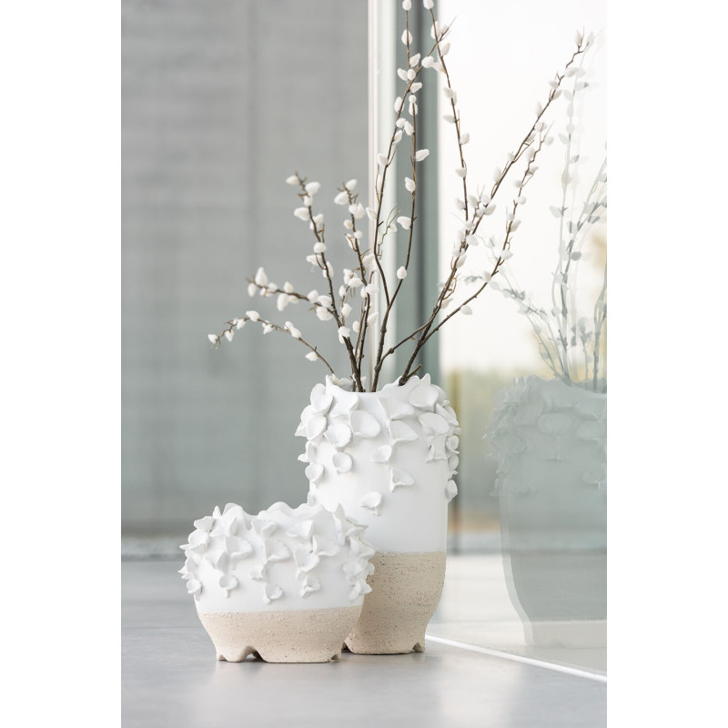 Cache-pot Diamètre 25 cm Anémone en Argile Blanc Beige - 2