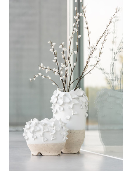 Cache-pot Diamètre 25 cm Anémone en Argile Blanc Beige - 2