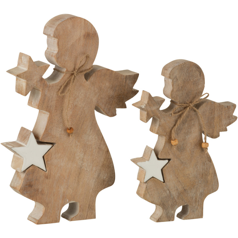 Décoration de Noël Ange avec étoiles en Bois de manguier Naturel Blanc - 3