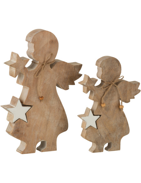 Décoration de Noël Ange avec étoiles en Bois de manguier Naturel Blanc - 3
