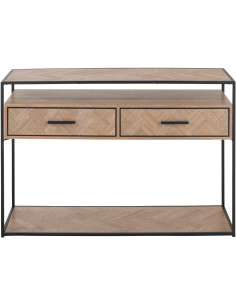 Console Rectangulaire 2 tiroirs 2 étagères Zigzag en Bois Naturel Métal Noir J-Line - 2