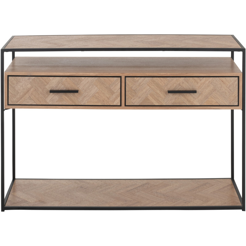 Console Rectangulaire 2 tiroirs 2 étagères Zigzag en Bois Naturel Métal Noir - 2