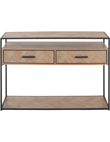 Console Rectangulaire 2 tiroirs 2 étagères Zigzag en Bois Naturel Métal Noir - 2
