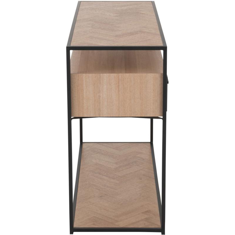 Console Rectangulaire 2 tiroirs 2 étagères Zigzag en Bois Naturel Métal Noir - 3