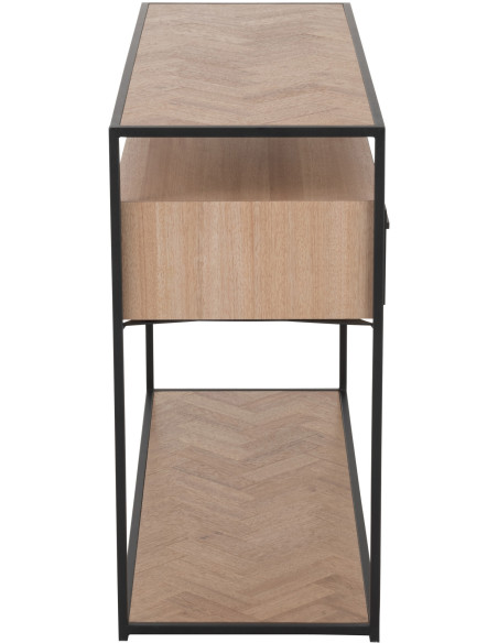 Console Rectangulaire 2 tiroirs 2 étagères Zigzag en Bois Naturel Métal Noir - 3