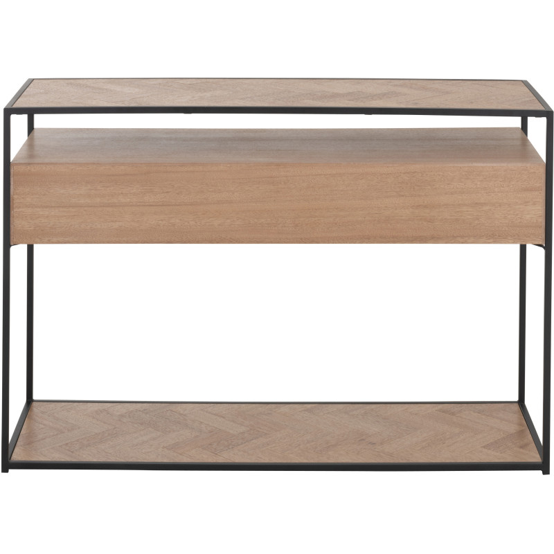 Console Rectangulaire 2 tiroirs 2 étagères Zigzag en Bois Naturel Métal Noir - 4