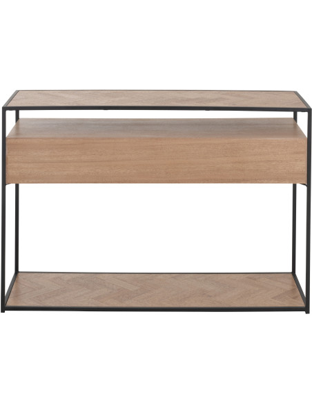 Console Rectangulaire 2 tiroirs 2 étagères Zigzag en Bois Naturel Métal Noir - 4