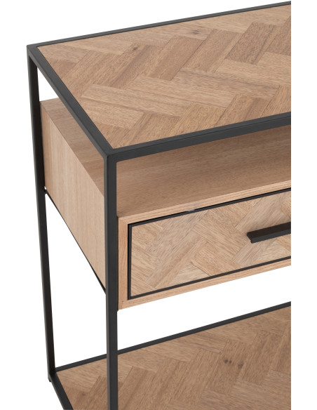 Console Rectangulaire 2 tiroirs 2 étagères Zigzag en Bois Naturel Métal Noir - 6