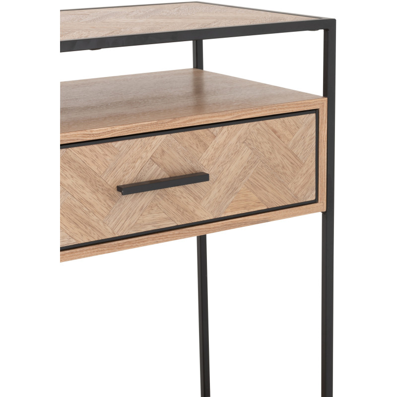 Console Rectangulaire 2 tiroirs 2 étagères Zigzag en Bois Naturel Métal Noir - 7