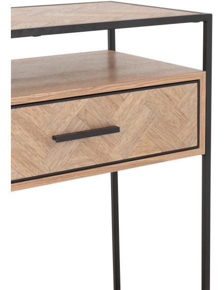 Console Rectangulaire 2 tiroirs 2 étagères Zigzag en Bois Naturel Métal Noir - 7