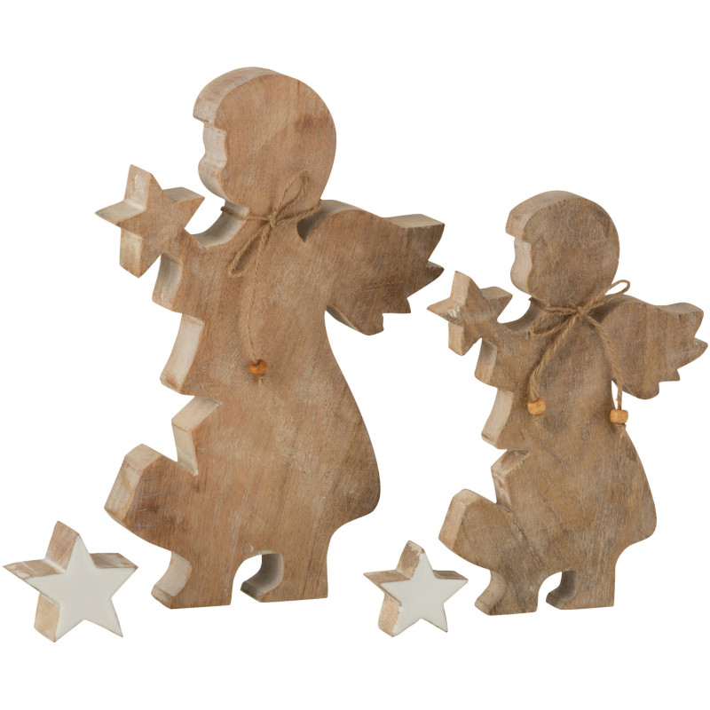 Décoration de Noël Ange avec étoiles en Bois de manguier Naturel Blanc - 4