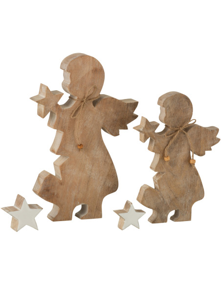 Décoration de Noël Ange avec étoiles en Bois de manguier Naturel Blanc - 4