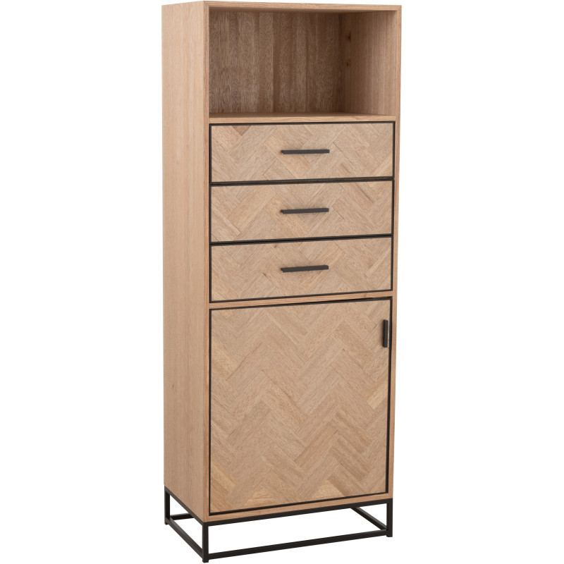 Buffet haut 1 porte 3 tiroirs Zigzag en Bois Naturel Métal Noir - 1