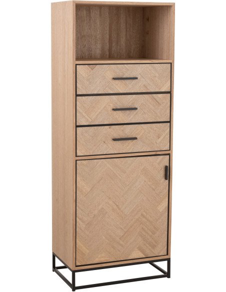 Buffet haut 1 porte 3 tiroirs Zigzag en Bois Naturel Métal Noir - 1