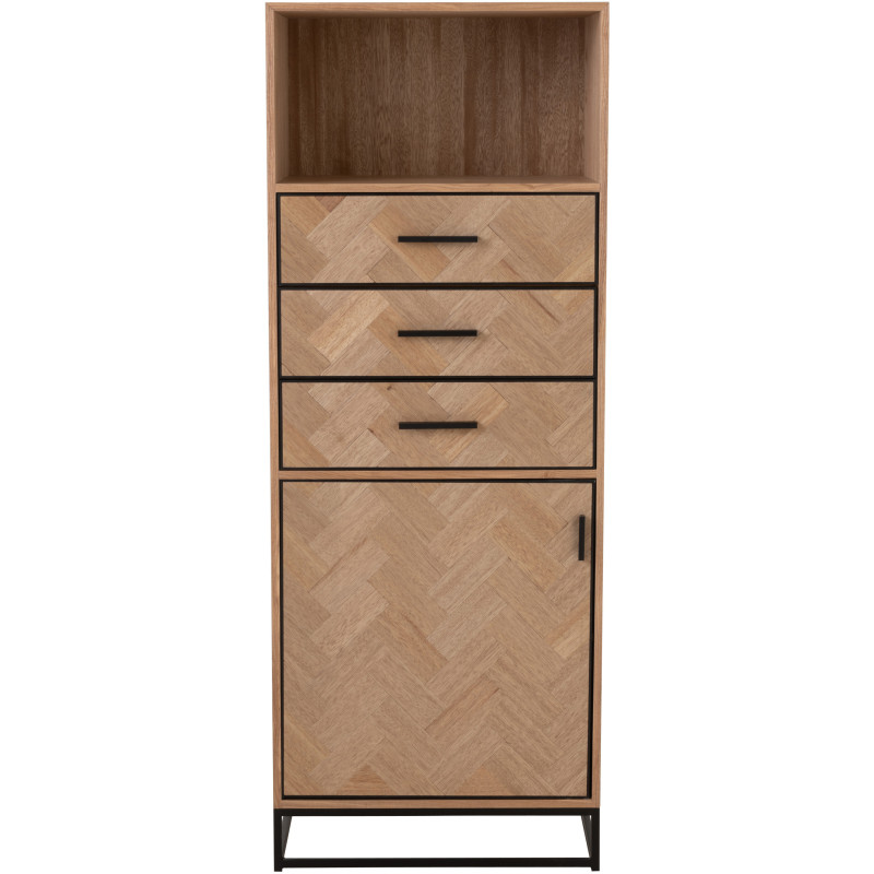 Buffet haut 1 porte 3 tiroirs Zigzag en Bois Naturel Métal Noir - 2