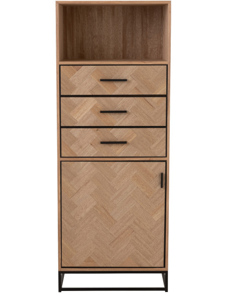 Buffet haut 1 porte 3 tiroirs Zigzag en Bois Naturel Métal Noir - 2