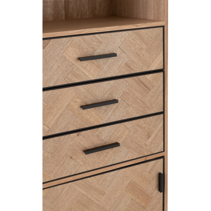 Buffet haut 1 porte 3 tiroirs Zigzag en Bois Naturel Métal Noir - 6