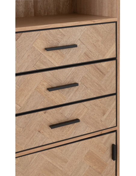 Buffet haut 1 porte 3 tiroirs Zigzag en Bois Naturel Métal Noir - 6