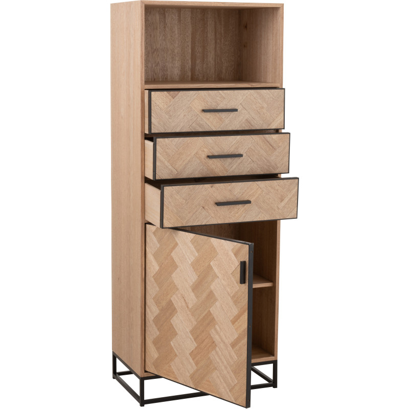 Buffet haut 1 porte 3 tiroirs Zigzag en Bois Naturel Métal Noir - 8