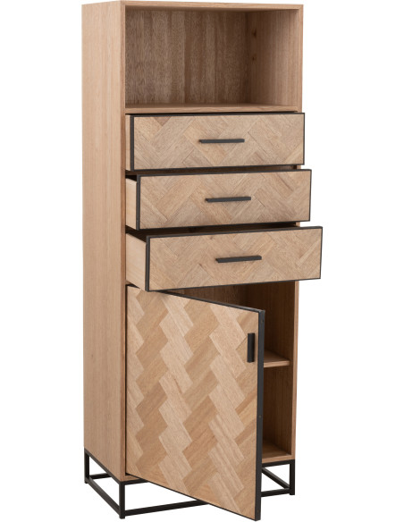 Buffet haut 1 porte 3 tiroirs Zigzag en Bois Naturel Métal Noir - 8