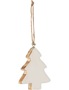 Suspension de Noël Sapin en Bois de manguier Blanc Naturel - 1