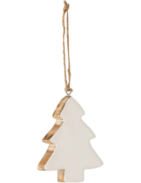 Suspension de Noël Sapin en Bois de manguier Blanc Naturel - 1